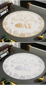 Luxury Nordic PVC Thanksgiving placemat round waterproof heat-resistant dining table mat set.
