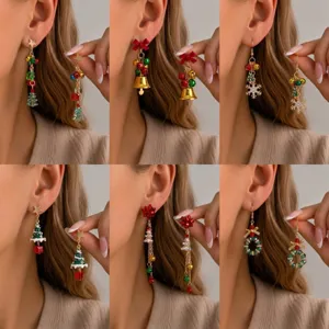 Orecchini Pendenti Natalizi Albero Fiore Stella Lega Strass Campana Lunghe Nappine Gioielli Festivi Per Festa Donna