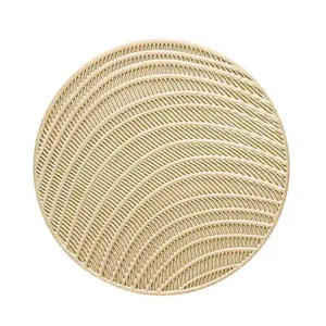 Round gold PVC coaster with hollow design, insulated thermal cup pad for home coffee and wine.