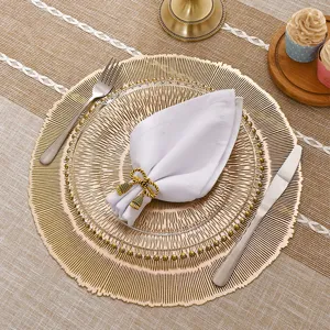 Mantel individual redondo de PVC con estampado dorado impermeable tapete térmico para comedor cocina.
