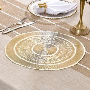 Mantel individual redondo de PVC dorado bronceado impermeable aislamiento térmico cena.