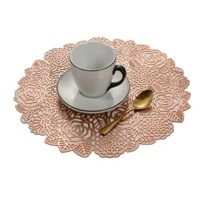 Rose Gold Hollow PVC Placemat Nordic Style Heat Resistant Table Mat for Dining Room
