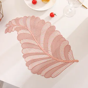 Hollow leaf PVC gold placemat, washable heat insulation Nordic table mat for dining room.
