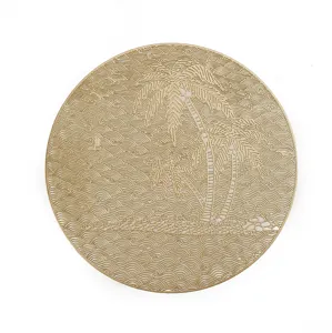 Round gold hollow PVC placemat, Nordic tropical palm tree design heat resistant dining table mat.