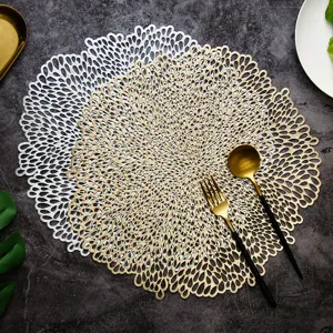 PVC Round Placemat Hollow-Out Heat Insulation Waterproof Anti-Scald Table Mat Coffee Coaster Kitchen Dining Table Decor
