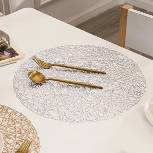Tovaglietta rotonda cava in PVC stile giapponese, tappetino da tavolo geometrico minimalista.