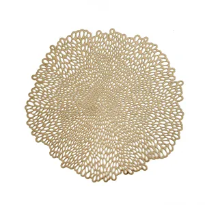 Gold hollow round placemat heat resistant waterproof table mat for dining room kitchen decor.