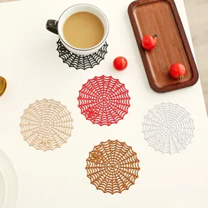 Halloween spider web PVC placemat round heat-resistant waterproof coaster tableware