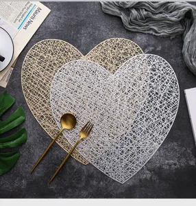 Nordic hollow PVC heart shaped placemat gold silver table mat waterproof insulation
