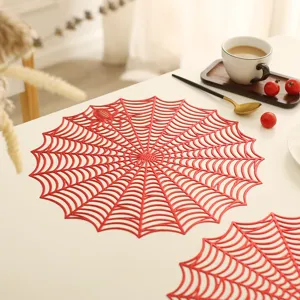 Red Halloween spider web placemat PVC heat resistant waterproof round table mat decor