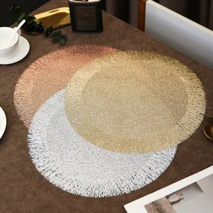 Nordic Minimalist Round Placemat PVC Heat Resistant Table Mat Interwoven Tassel Dining Table Decor Cup Mat Pad