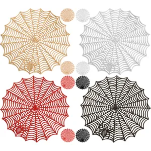 Halloween spider web PVC placemat round heat-resistant waterproof table mat 4 colors set