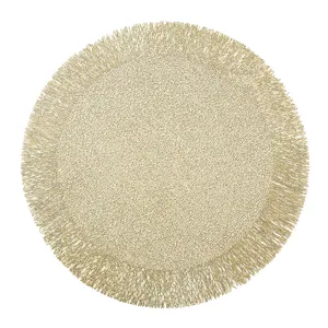 Round woven placemat with fringe table mat heat resistant dining table decor for home kitchen