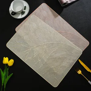 Rectangular Feather Placemat Gold Stamping PVC Heat Insulated Table Mat Waterproof Decorative Tableware Pad For Home