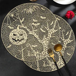 Set de Table Creux en PVC Style Nordique Citrouille Halloween Résistant à la Chaleur Antidérapant Tapis de Table Décoratif