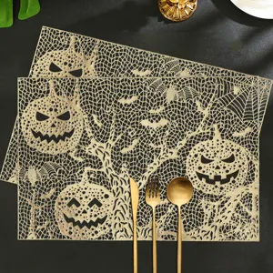 Nordic Style PVC Hollow Out Pumpkin Table Placemat Heat Resistant Non Slip Dining Table Mat For Halloween Kitchen Decor