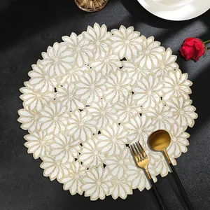 PVC Heißprägung Aushöhlung Hortensie Tischset Hitzebeständig Wasserdicht Öldicht Abwaschbar Runde Tischmatte Esszimmer Küchenbdekor