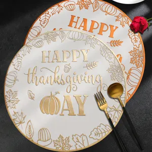 Premium round PVC hollow placemat, Thanksgiving pumpkin leaf pattern, waterproof heat resistant table mat.