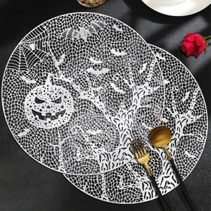 Set de table creux Halloween en PVC blanc rond tapis de table résistant à la chaleur déco.