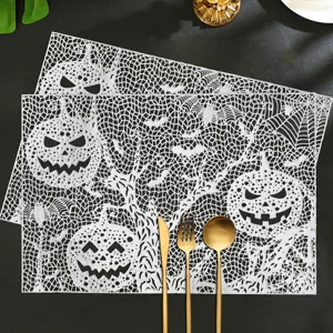 Nordic hollow PVC Halloween pumpkin placemat heat insulation non-slip table mat setup 2pcs
