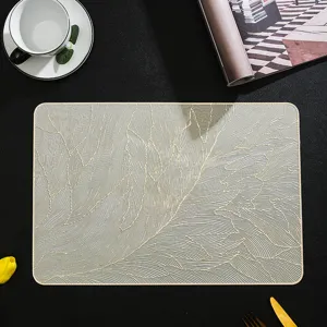Rectangular PVC gold-stamped feather placemat heat insulation table mat for dining room decor