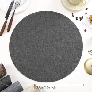 Set de table rond en similicuir gris foncé imperméable résistant à la chaleur 38cm