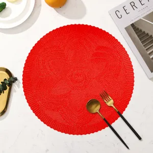 Tovaglietta rotonda rossa intrecciata resistente al calore cucina sala da pranzo decor