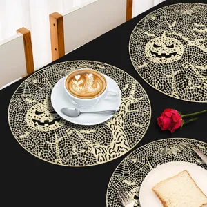 Halloween citrouille creux PVC set de table rond or isolation thermique tapis table