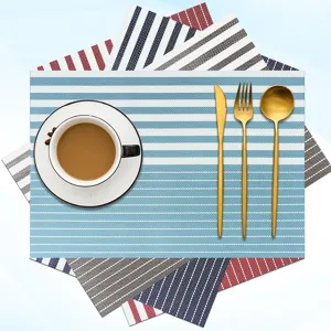 PVC striped placemat for dining table, waterproof and heat-resistant tableware table mat set.