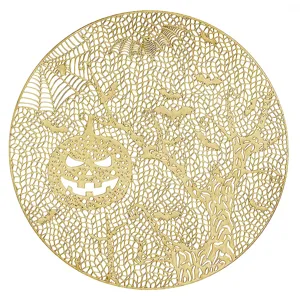 Set de table creux en PVC doré Halloween rond nappe décorative isolante antidérapante