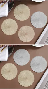 Round PVC hot stamping coaster, Nordic style heat resistant washable table mat set.