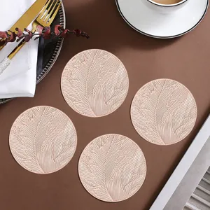 Nordic luxury gold-stamped feather PVC round coaster waterproof table insulation mat