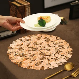 Luxury round hollow butterfly placemat PVC gold stamping table heat insulation pad