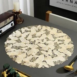 Round Gold Stamping Butterfly Placemap PVC Hollow Table Mat Western Tableware Pad