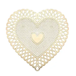 Gold heart placemat PVC hollow table mat luxury dining room decor Valentine's day gift