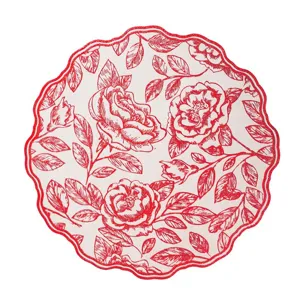 Runde rot-weiße Blumen Tischset, wasserdichte und hitzebeständige Esstischmatte Dekoration.