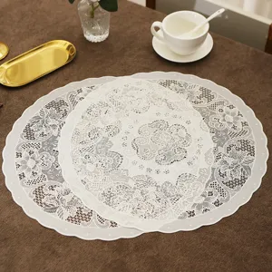 Runde weiße PVC Spitzen Tischset hohle wärmeisolierende Tischmatte moderne Esszimmertisch Dekoration