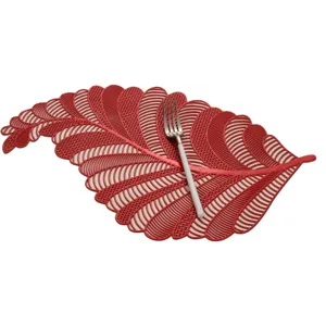 Red Leaf Shape Hollow PVC Placemat Washable Dining Table Mat Heat Insulating Pad