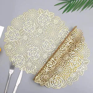 PVC Rose Hollow Hot Stamping Placemat Heat Insulating Oil Proof Washable Table Mat Coaster Home Dining Decor