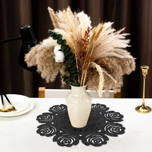 Nordic style black rose felt placemat washable hollow heat insulation table mat for dining room