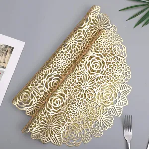 Gold hollow PVC placemat luxury floral table mat heat-resistant dining decor 1pc