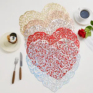 Heart Shaped Hollow Rose PVC Placemat Ins Style Waterproof Heat Resistant Table Mat