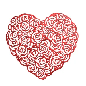 Red heart rose PVC table mat, waterproof non-slip heat insulation placemat for romantic dining decor.