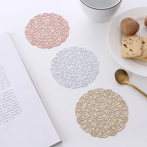 Nordic style hollow rose PVC placemat heat insulation coaster table mat set for dining