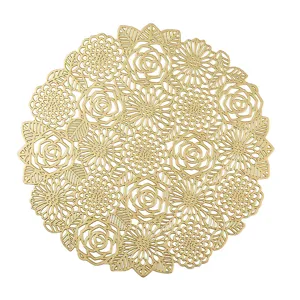 Round hollow PVC placemat gold table mat Nordic style heat resistant washable dining mat