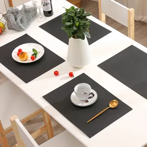 Black PU leather rectangular placemats, waterproof non-slip heat-resistant dining table mats.