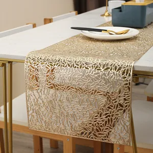Gold hollow PVC table runner for dining table decoration, luxury modern home mat heat insulation.