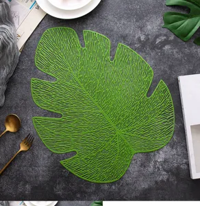 Green Monstera Leaf PVC Placemat Hollow Heat Resistant Table Mat Kitchen Dining Decor