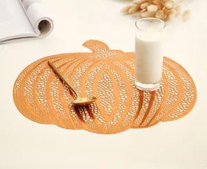 Set de table creux en PVC doré motif citrouille pour table à manger, isolant, imperméable.