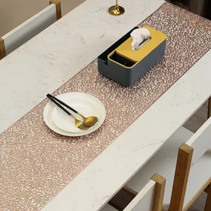PVC hollow gold leaf table runner long dining table anti slip heat insulation decorative mat